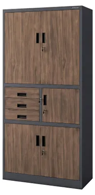 Produktbild von Büroschrank Aktenschrank Tresor Schubladen Geheimfach Stahlblech 185 cm x 90 cm x 40 cm anthrazit/Nussbaum