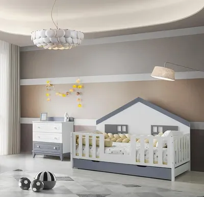 Produktbild von Modernes Montessori Hausbett mit Kommode Stilvolles Design für Kinderzimmer