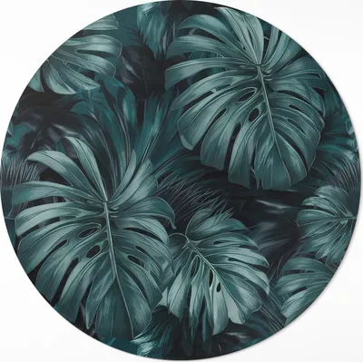 Produktbild von Dschungelvegetation tropische Monstera-Blätter– Vinyl Fußmatte – Ø 130cm – Rutschfest, Pflegeleicht & Langlebig