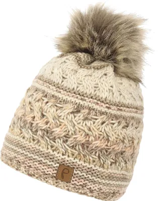 Produktbild von Bommelmütze gestreift mit Kunstfell-Bommel und Fleece Innenfutter | One Size
