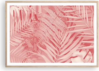Produktbild von Gerahmtes Poster - Rahmen in heller Eiche - Rosa Blätter Palmen - 100x70 cm - Wand Bild - Wanddeko - Wandbilder - Kunstposter - Wandposter - Bilderrahmen - Bilder - Kunstdruck - P2NAA100x70-4745