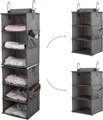 Produktbild von Famanu Hängeregal mit 6 Fächern - Organizer für Kleidung und Schuhe, Grau