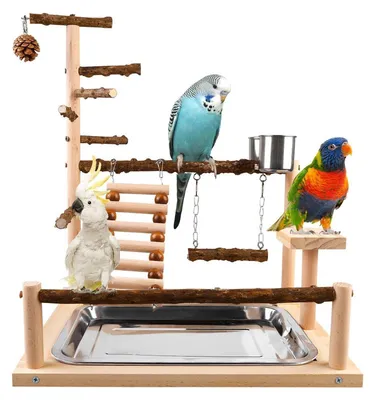 Productafbeelding van Vogelkooi, speelplaats voor parkieten en papegaaien, speelstang, 45 cm, bruin