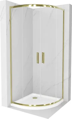 Image de Mexen Rio paroi de douche semi-circulaire 90 x 90 cm, Transparent, Or + receveur de douche Flat, Blanc - 863-090-090-50-00-4110G