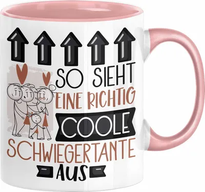 Produktbild von Schwiegertante Geschenk Tasse Geschenkidee für Schwiegertante Geburtstag Weihnachten Spruch So Sieht Eine Richtig Coole Schwiegertante Aus Kaffee-Becher  (Rosa)