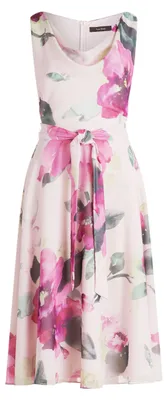 Produktbild von Vera Mont Midi Cocktailkleid mit Wasserfall-Ausschnitt und Blumenmuster