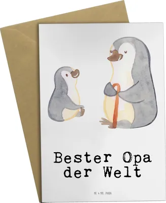 Produktbild von Mr. & Mrs. Panda Grußkarte Pinguin Bester Opa der Welt - Weiß - Geschenk, Geburtstag, osterkarte, Enkelkind, Geschenkidee, weihnachtskarten, hochzeitskarten, Kleinigkeit