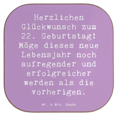 Produktbild von Mr. & Mrs. Panda Tassenuntersetzer Spruch 22. Geburtstag - Lavendeltraum - Geschenk, Untersetzer für Gläser, Holzuntersetzer, Tischuntersetzer, Glas, besondere Botschaft