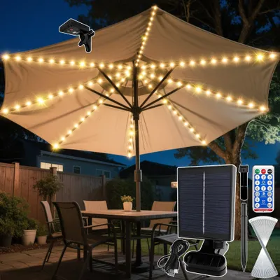 Solar-Schirmlampe, 104 LEDs, Fernbedienung, IP67, 8 Helligkeitsstufen