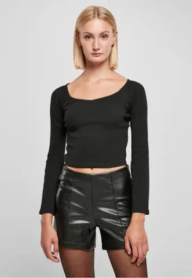 Immagine prodotto di Maglietta donna a manica lunga Urban Classics Ladies Short Rib Wide V-Neck Longsleeve nero - 3XL