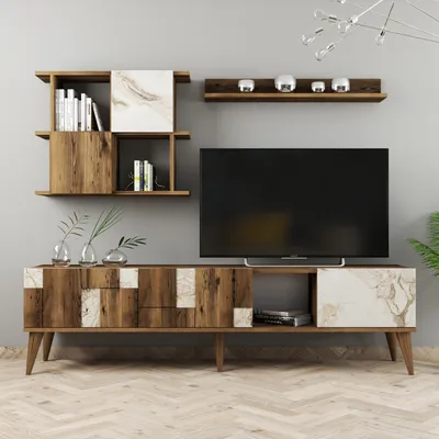 Obrázek produktu pro Skye Decor, Madrid- Madrid HCT, bílá, barva ořech, TV skříňky, 48,6x180x33,8 cm, 100% melaminovaná dřevotříska