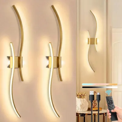 A collage of images showing modern LED wall lights, their features, and accessories.