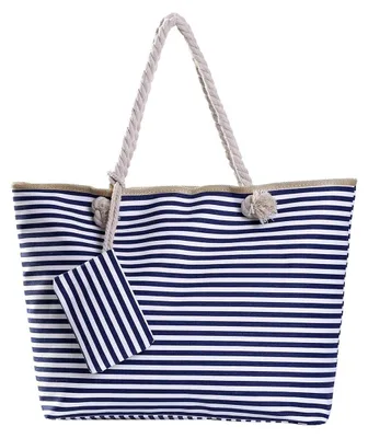 Produktbild von Grosse Strandtas XXL, shopper für Damen - praktische Strandtas Schultertas für Damen für Strand und Meer - gestrept dunkelblau weiß