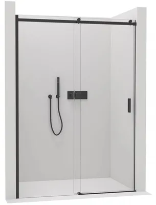 Zdjęcie produktu dla Drzwi prysznicowe przesuwne Santoro, lewe/prawe - 8 mm - czarny mat, szkło transparentne - 100x195 cm