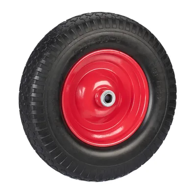 Produktbild von Relaxdays Schubkarrenrad 4.00-8, Vollgummi, Stahlfelge, Ersatzrad Schubkarre, pannensicher, Traglast 100 kg, schwarz/rot