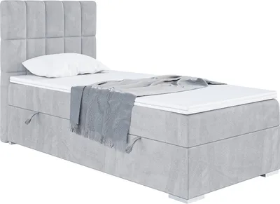 Produktbild von MEBLINI Boxspringbett mit Bettkasten - Gepolstert Einzelbett mit Matratze und Topper - Polsterbett mit Stauraum - Bett mit Kopfteil - Stauraumbett - LUKAS - 100x200 Links  - H4/Hellgrau Samt