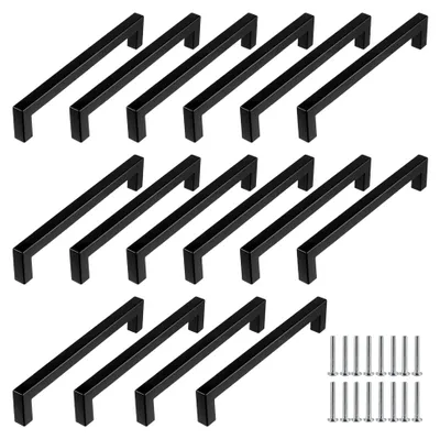 Produktbild von 16 Stück schwarze Möbelgriffe 192 mm Lochabstand, Küchengriffe mit Schrauben, Edelstahl Türgriffe für Schubladen, Schränke, Möbel