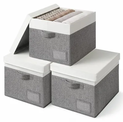 3er-Set Stoff-Aufbewahrungsboxen mit Deckel, 40x31x26,5 cm, faltbar