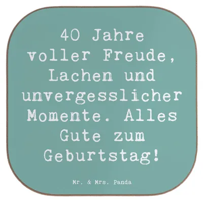 Produktbild von Mr. & Mrs. Panda Tischuntersetzer Spruch 40. Geburtstag Freude - Meeresbrise - Geschenk, Untersetzer Gläser, 40 Jahre, Glückwünsche, Happy Birthday, Tischschoner, für