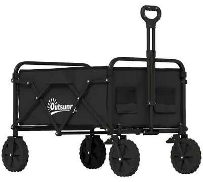 Produktbild von Bollerwagen Faltbarer Handwagen Gartenwagen Transportwagen mit Griff Verstellbarer Griffhöhe Getränkehalter Schwarz