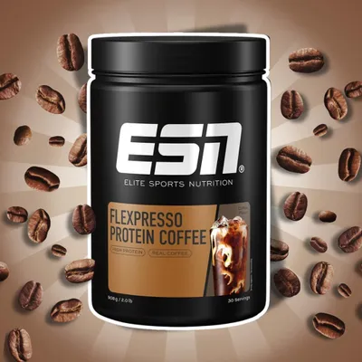 Imagen del producto de ESN Flexpresso, proteína de suero de leche en polvo con sabor a café, 908 g – Polvo de proteína con sabor a café + Protector de envío Heartforcards