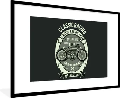 Produktbild von MuchoWow® MuchoWow® Gerahmtes Poster Motorrad - Zeichnung - Retro 90x60 cm - Poster mit zchwarzem Bilderrahmen - Wanddekoration - Fotos