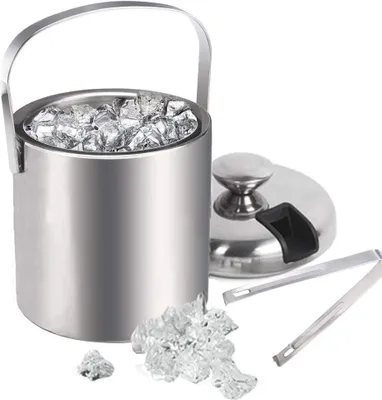 Produktbild von Eiswürfelbehälter mit Deckel und Zange Weinkühler 1,3 Liter Eiseimer Eiskübel Sektkühler doppelwandig Eiskühler mit Henkel