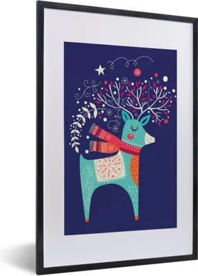 Produktbild von MuchoWow® MuchoWow® Gerahmtes Poster Rentier - Weihnachten - Winter - Weihnachtsdekoration 40x60 cm - Poster mit zchwarzem Bilderrahmen - Poster in Rahmen