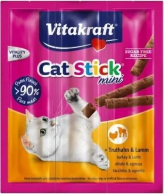 Imagen del producto de Vitakraft Cat Stick, snacks para gatos, para gatos adultos, sabor a cordero y pavo, sin azúcar