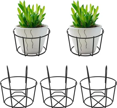 Image de Support pour pots de fleurs de balcon 5 pcs Noir Fer Design peu encombrant
