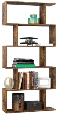 Bücherregal mit 6 Böden, MDF, Zickzack-Design, 159x70x24 cm