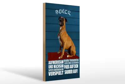 Produktbild von Holzschild Spruch 20x30cm Boxer Hund aufmerksam wachsam