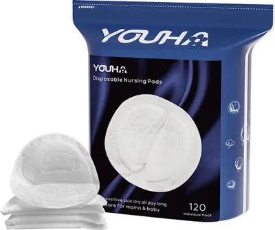 Zdjęcie produktu dla Youha - Wkładki laktacyjne - ultralekkie i dyskretne - przyjazne dla skóry - 5-warstwowa absorpcja - w tym pasek samoprzylepny - 120 sztuk w opakowaniu