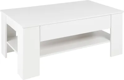 A white coffee table with a drawer and shelf, shown from a slightly elevated front-left angle against a white background.