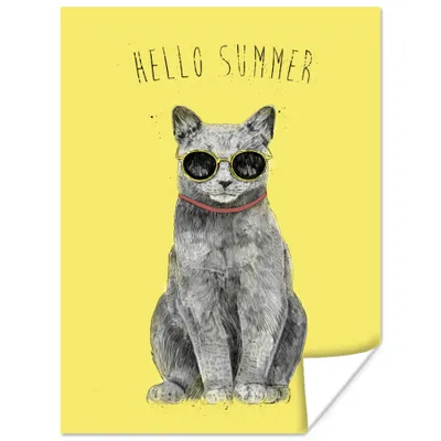 Produktbild von MuchoWow® Poster Hallo Sommer - Katze - Brille - Gelb 90x120 cm - Wohnzimmer