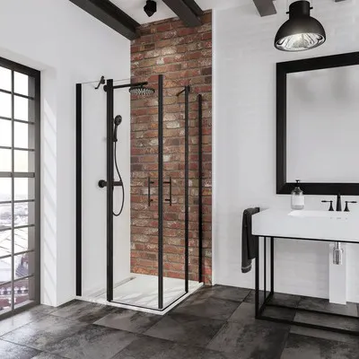 Produktbild von SCHULTE Eckeinstieg mit Drehtür Alexa Style 2.0 ExpressPlus 90 x 90 x 192 cm Profil schwarz Klarglas schmutzabweisende G