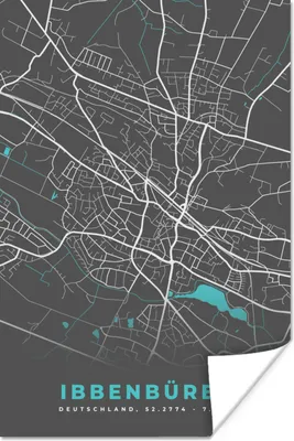 Produktbild von MuchoWow® Poster Ibbenbüren - Stadtplan - Blau - Karte - Deutschland 120x180 cm - Kunstposter