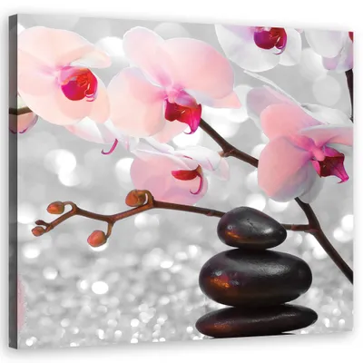Produktbild von Leinwandbild Zen-Steine und Orchideenzweig 50x50 Feeby Rosa bild für die wand bereit zum aufhängen