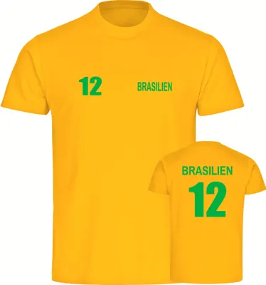 Produktbild von multifanshop Kinder T-Shirt - Brasilien - Trikot Nummer 12, gelb, Größe 176