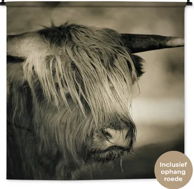 Produktbild von MuchoWow® Wandteppich Wandbehang Schottisches Hochlandrind - Tiere - Haare 120x120 cm Tapisserie Dekoration Wandtuch - Modern - Baumwollgewebe