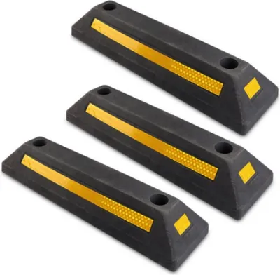 Obrázok produktu pre 3 x gumová zábrana na parkovisko - 53,5 x 13 x 8,9 cm zábrana na zastavenie kolies na parkoviskách a v garážach - dištančná zábrana - parkovací prah - zábrana na zastavenie kolies v garáži s reflektorom