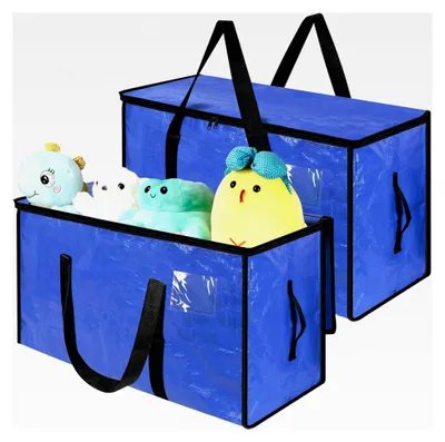Produktbild von Aufbewahrungstasche, 2 Stück 72L große Plastiktasche mit Reißverschluss, wasserdichte Tragetasche für Kleidung, Bettdecken und Bettwäsche, Blau