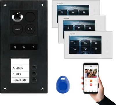 Produktbild von BALTER ERA Schwarz RFID 2-Draht BUS IP 7" WiFi Video Türstation 150° Weitwinkelobjektiv iOS Android App für 3 Familienhaus