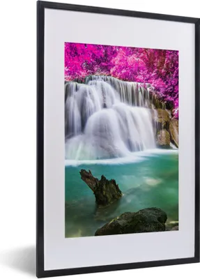 Produktbild von MuchoWow® Gerahmtes Poster Wasserfall - Rosa - Bäume 40x60 cm - Poster mit Schwarzem Bilderrahmen Wandposter Rahmen Foto Bilder - Poster in Rahmen