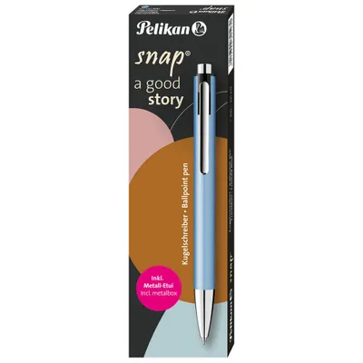 Produktbild von Pelikan Kugelschreiber Snap Metalic K10 Frostblau im Etui, Clip, Clip-on-Einziehkugelschreiber, Blau, 1 Stück(e), Medium