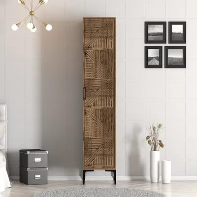 Produktbild von Skye Decor, Kumsal P - Walnut, Kleiderschrank, Nussbaum, 100 % MELAMINBESCHICHTETE SPANPLATTEN, 40 x 201,4 x 47,5 cm