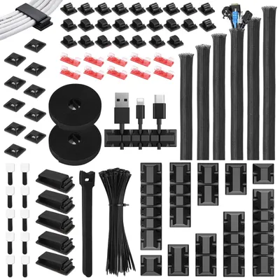 Produktbild von Omgoods – 188-teiliges Kabelmanagement-Set mit Kabelschlauch, Kabelklemmen und selbstklebenden Kabelbindern