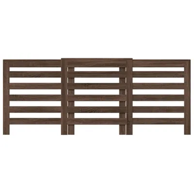 A dark brown wooden fence with horizontal slats.