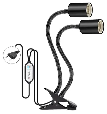 Obrázek produktu pro Vyhřívací lampa pro plazy, otočný dvouhlavý držák světla pro plazy, UVA/UVB vyhřívací lampa, 25 W/50 W/75 W, pro želvy, ještěry, hady, rostliny