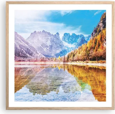 Produktbild von Gerahmtes Poster - Rahmen in heller Eiche - Herbst Landschaft Berge - 60x60 cm - Wand Bild - Wanddeko - Wandbilder - Kunstposter - Wandposter - Bilderrahmen - Bilder - Kunstdruck - P2NAC60x60-4624